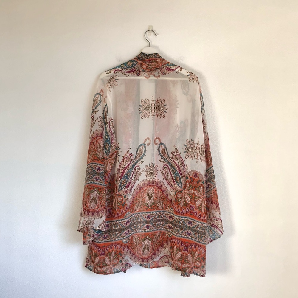 Soft Surroundings White / Colorful Floral Paisley Chiffon Kimono Top Size 3X - Picture 7 of 14
